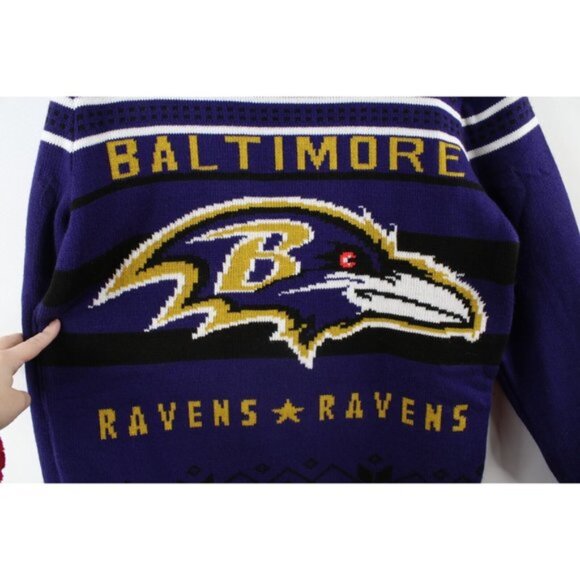 Streetwear Mens Large Snowflake Christmas Baltimore Ravens Football Knit Sweater - Picture 4 of 10